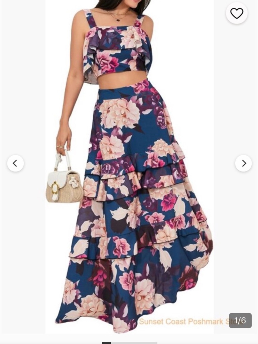 Floral Tiered Maxi Skirt - Navy Pink